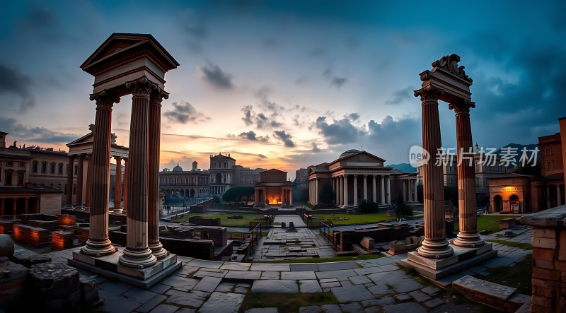 古罗马日落下的辉煌遗迹