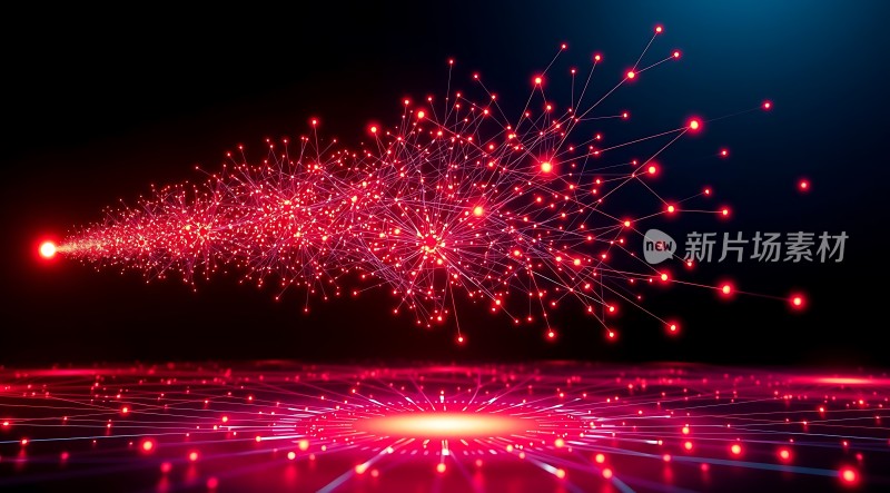 红色光束与节点交织的网络世界