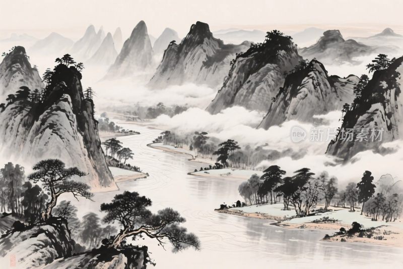 中国传统山水水墨画