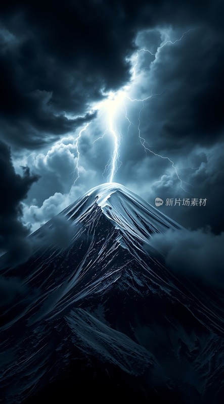 黑暗中的闪电与山峰