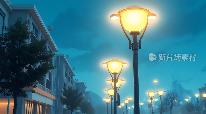 新片场素材 灯光下的宁静街道