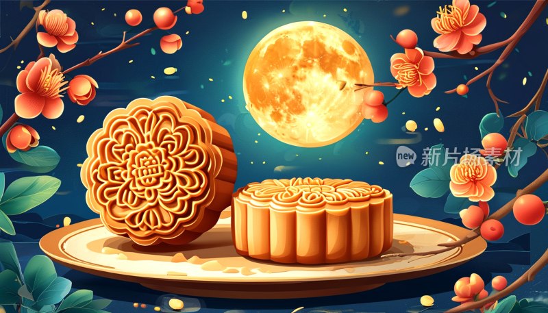 中秋月圆月饼画