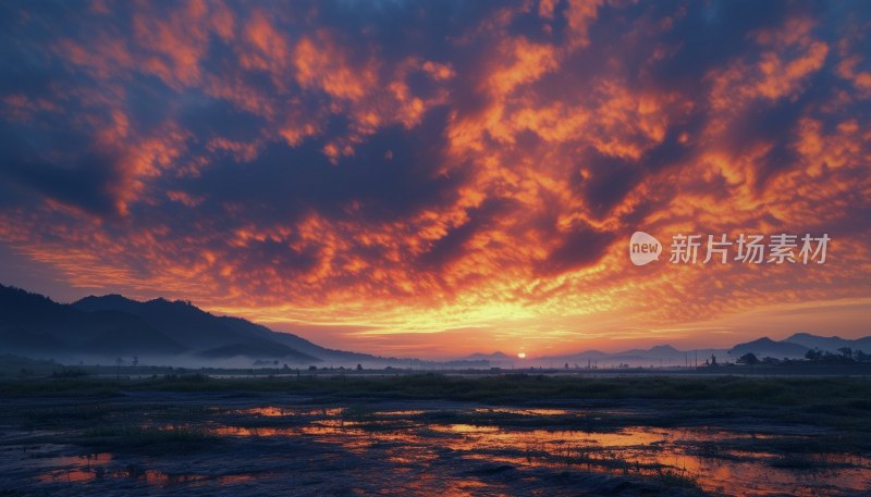 晨曦火烧云映山