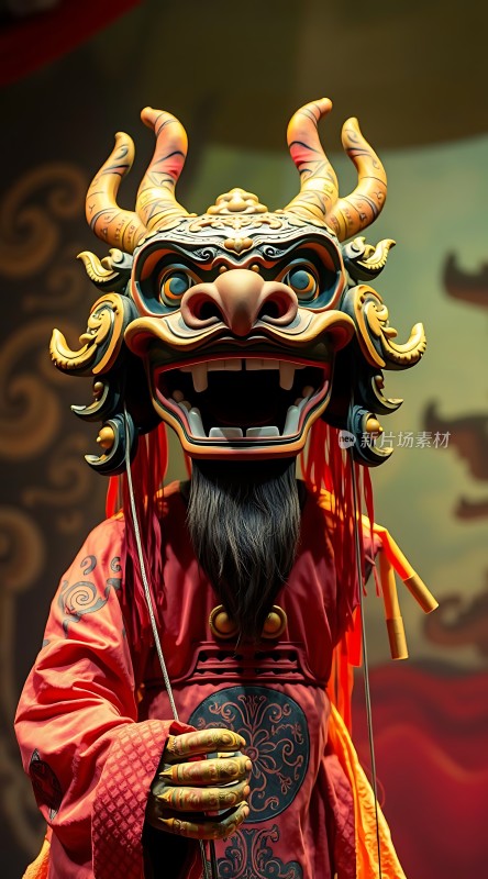 传统面具艺术红色与金色的神秘结合