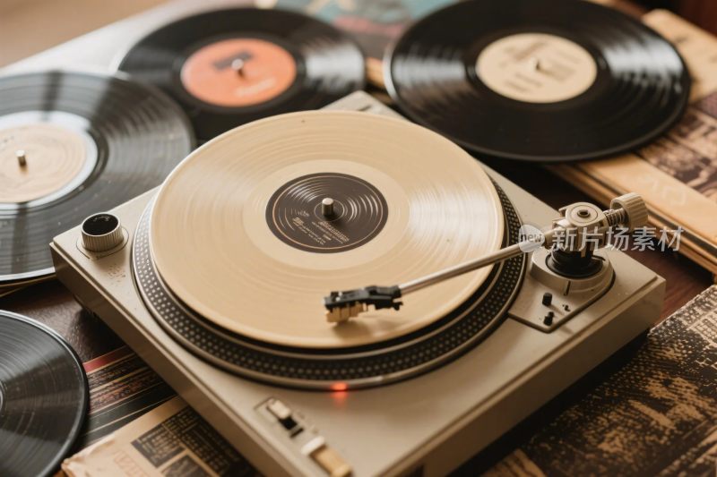 复古黑胶唱机与唱片
