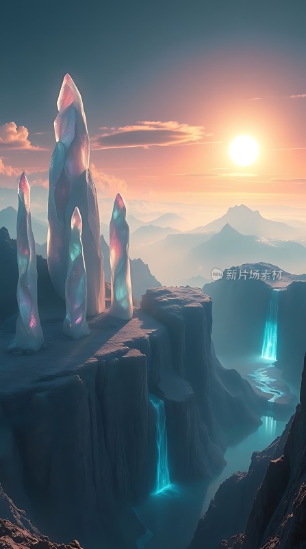 晶石奇景日落瀑布