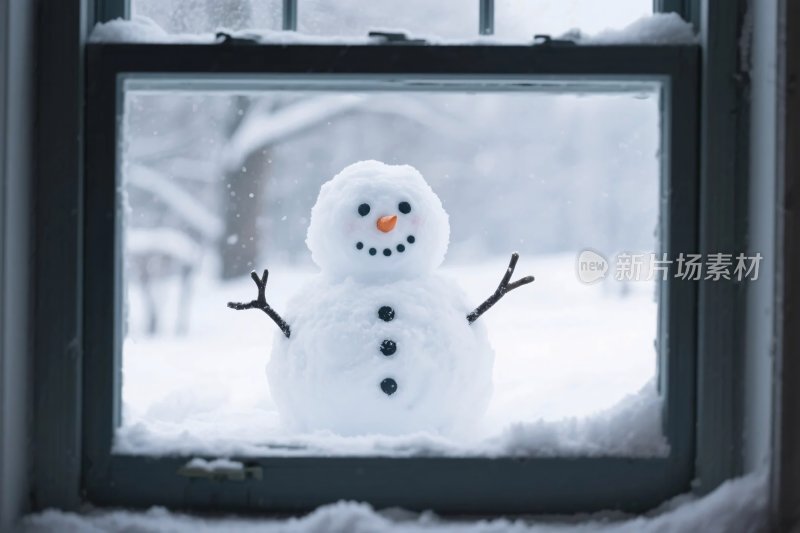 冬日窗边雪人画面