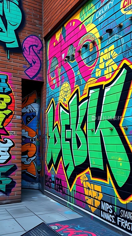 街头艺术墙绘色彩斑斓的涂鸦世界