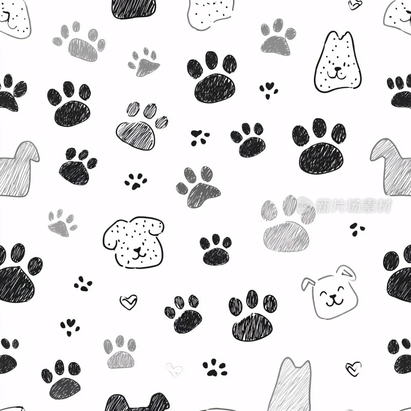 猫狗爪印与头像图案背景