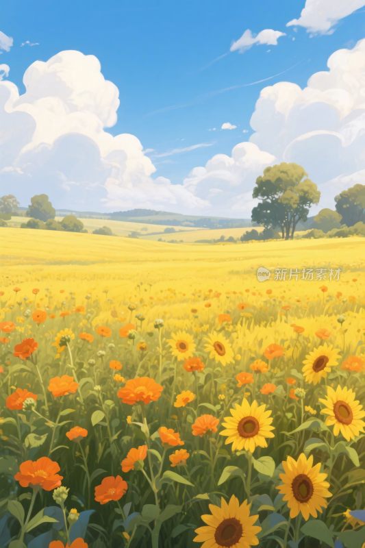 田园向日葵风景插画