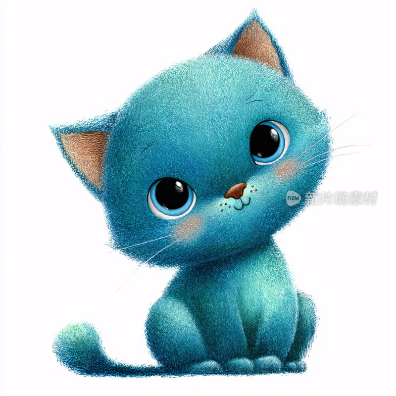 可爱蓝色小猫插画