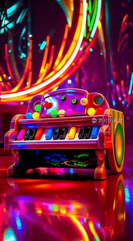彩色钢琴与炫彩舞台灯光