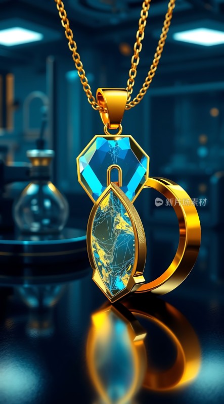 蓝色宝石项链与戒指