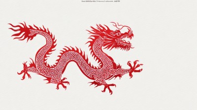 红色中国龙，龙年春节节日喜庆艺术剪纸