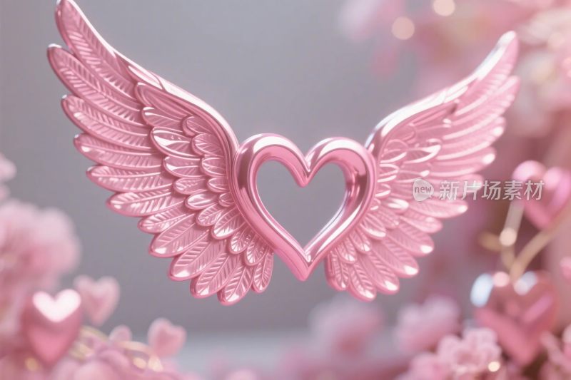 粉色爱心翅膀装饰
