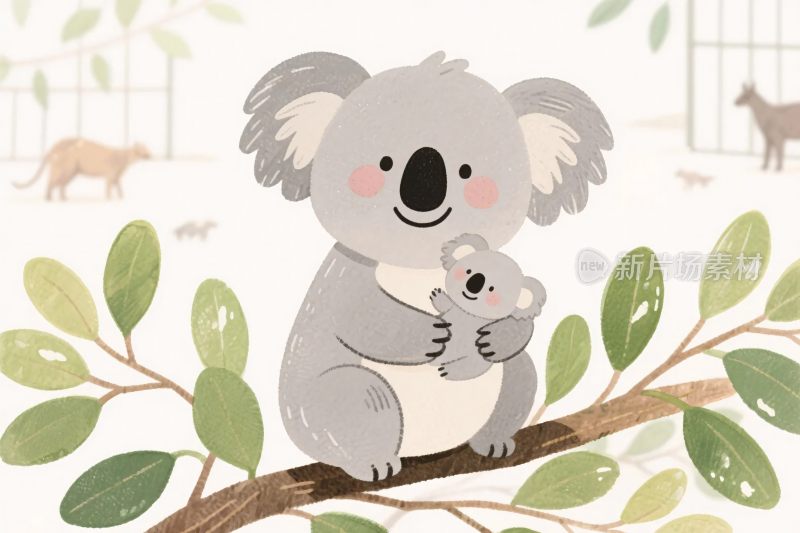 可爱考拉母子插画