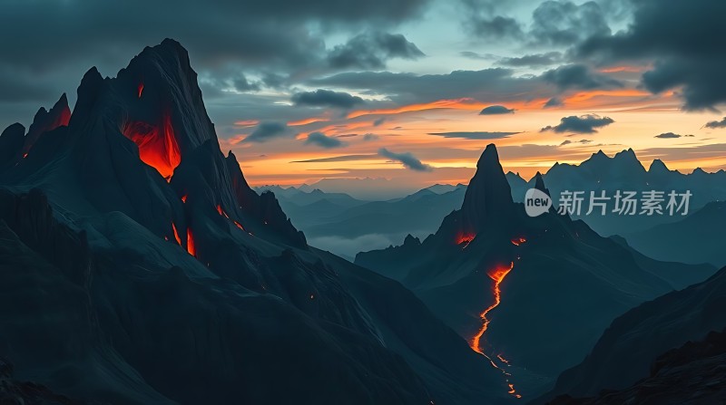 熔岩山脉日落奇景