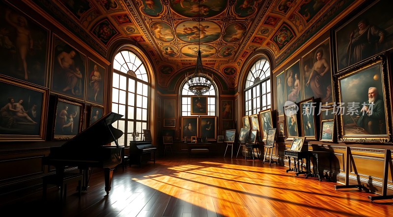 艺术殿堂里的钢琴与画作