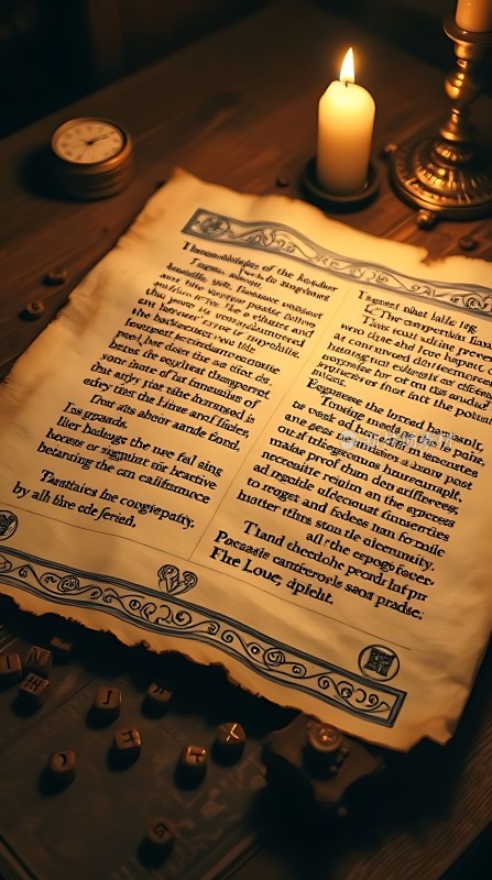 古卷秘文烛光映照下的古老文献