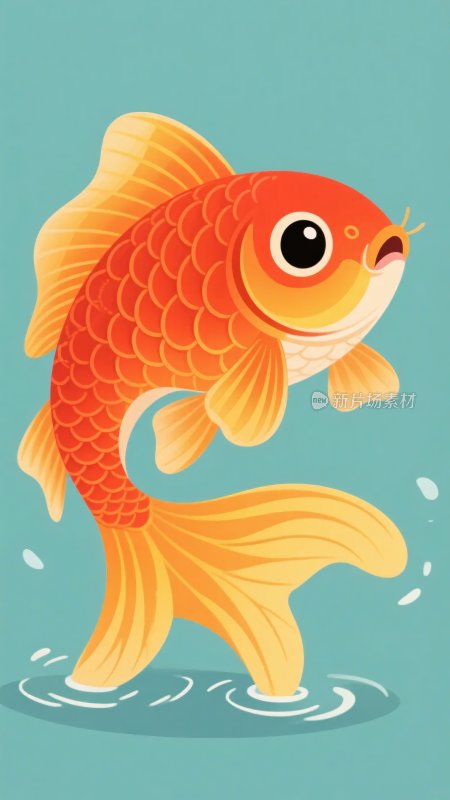 跃起的橙色金鱼插画