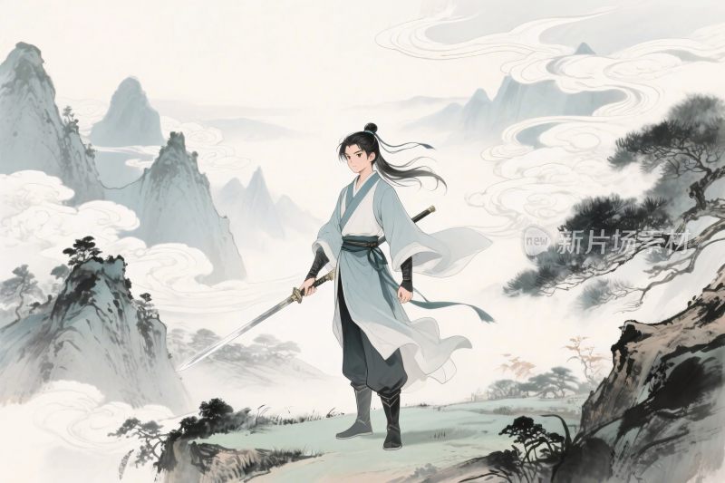 古风侠客山水插画