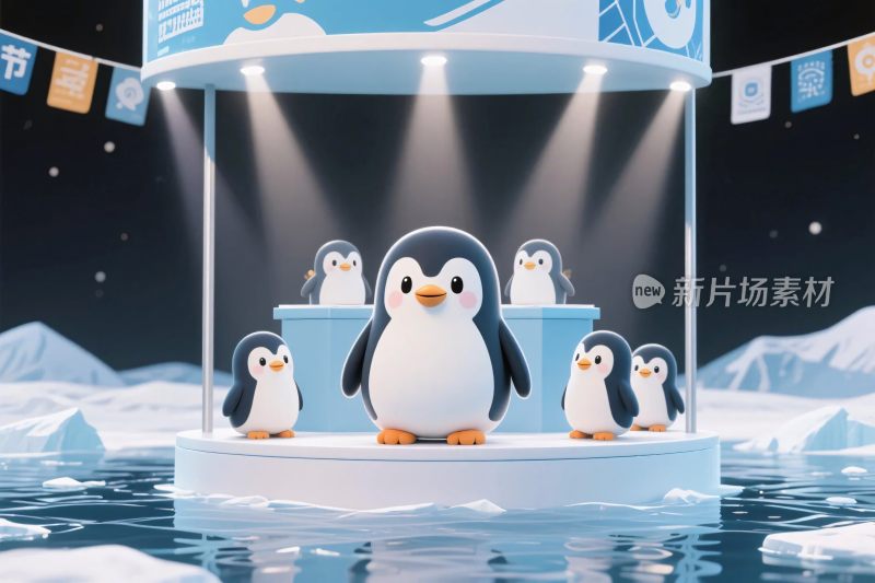卡通企鹅舞台场景