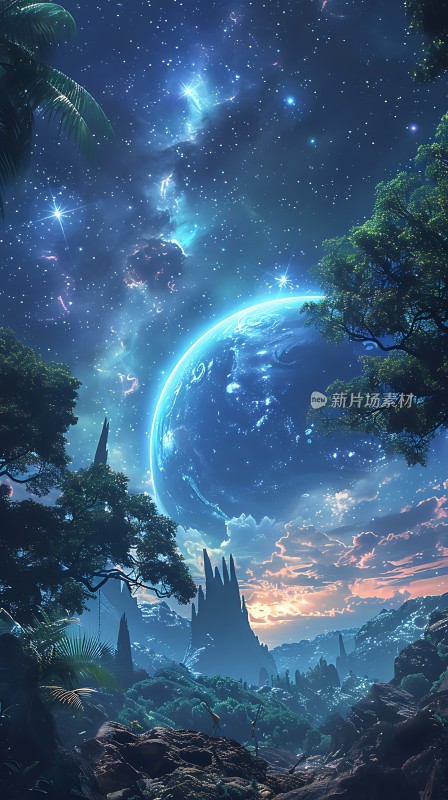 星河浩瀚地球璀璨神秘森林奇幻世界