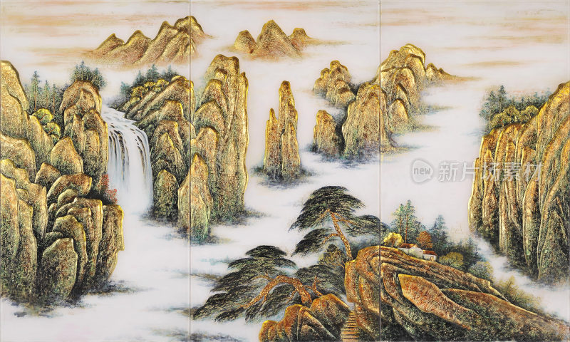 富水祥云背景装饰画