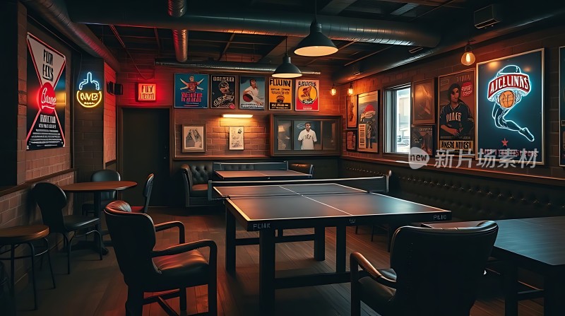 复古酒吧霓虹灯牌台球桌温馨氛围