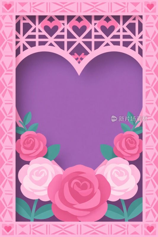 粉色爱心玫瑰边框插画