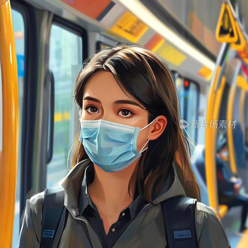 专注戴口罩女孩