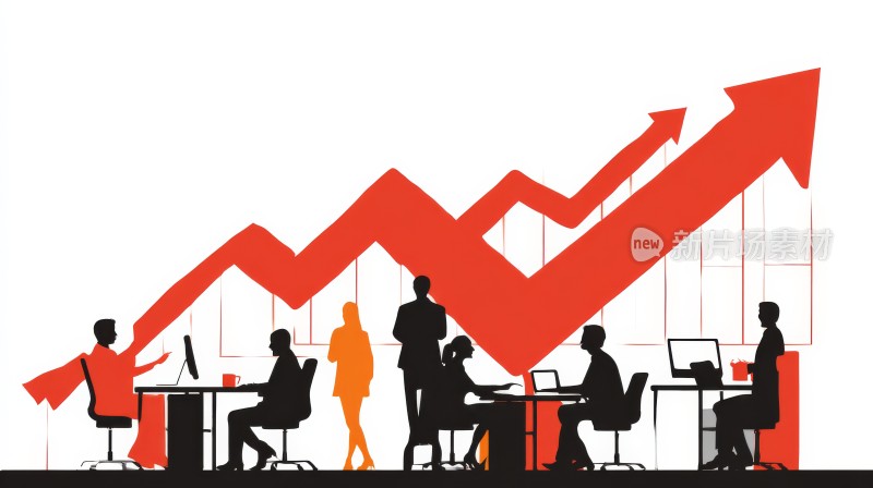 业绩攀升，商业职场白领团队合作，插画设计