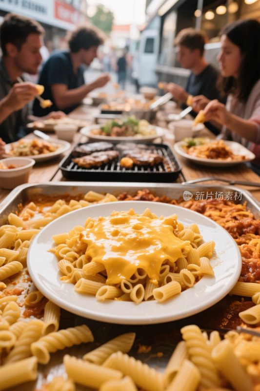 街头美食集市用餐场景