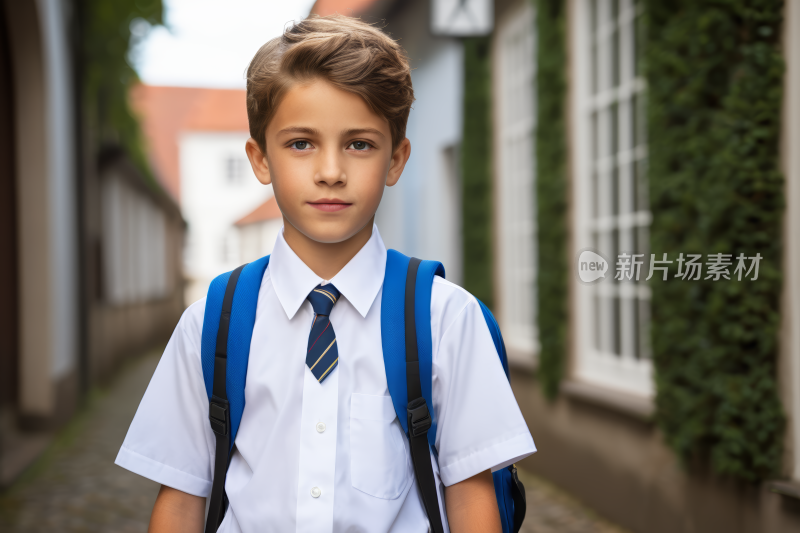 一个穿着领带和校服的小男孩高清图片