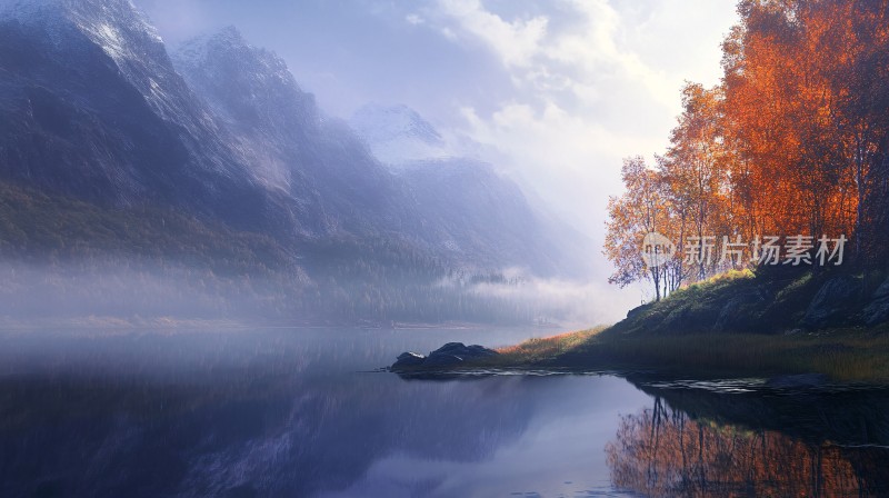 雾缭绕山水风景