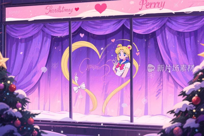 美少女战士圣诞场景插画