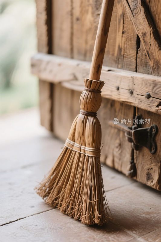 木质背景扫帚