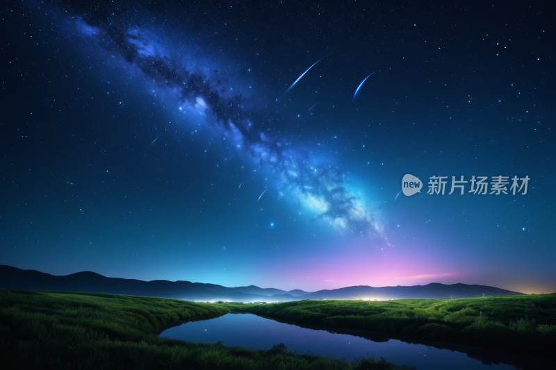 星空夜空一条河和一颗流星高清风景风光图片