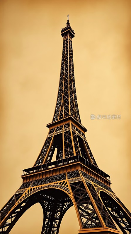 埃菲尔铁塔金色剪影巴黎地标建筑