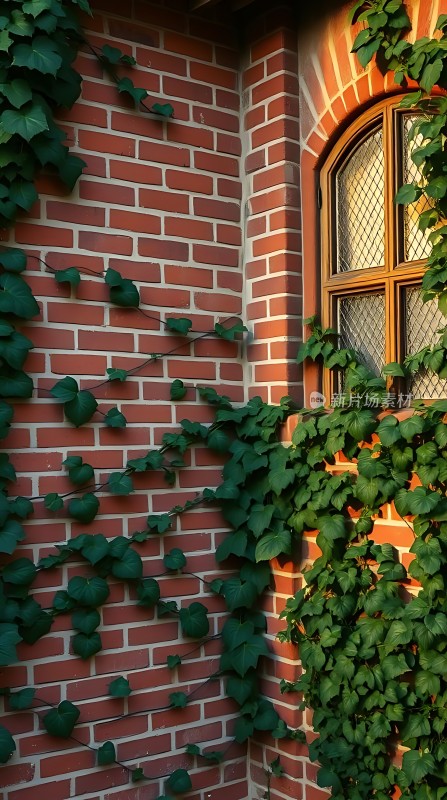 红砖绿藤映窗影