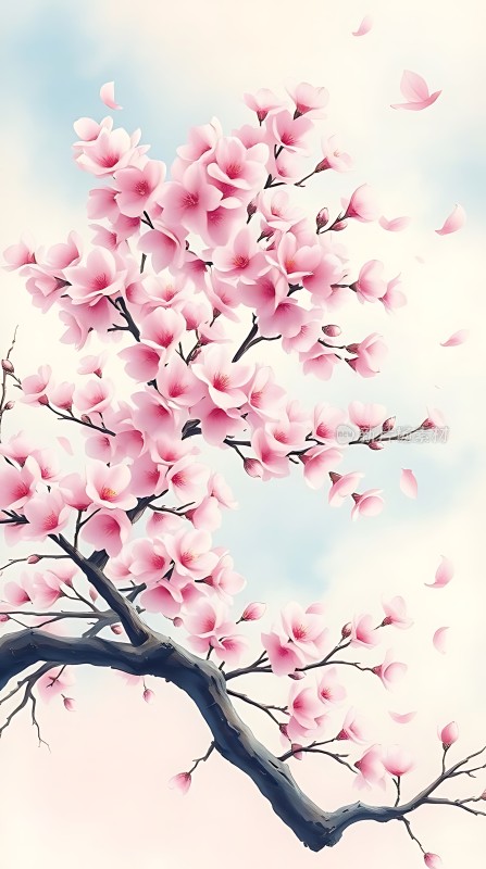 粉红樱花飘落图