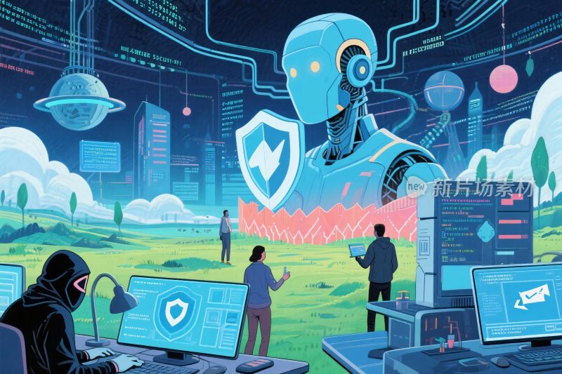 未来科技安全场景插画