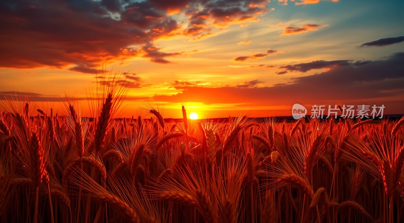 金色麦浪映夕阳