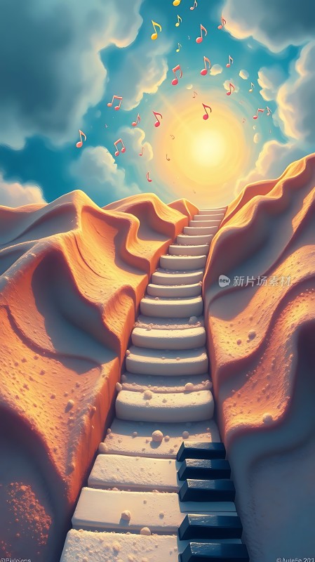 钢琴键上的阶梯通往音乐之境
