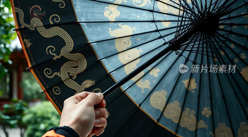 手持龙纹油纸伞