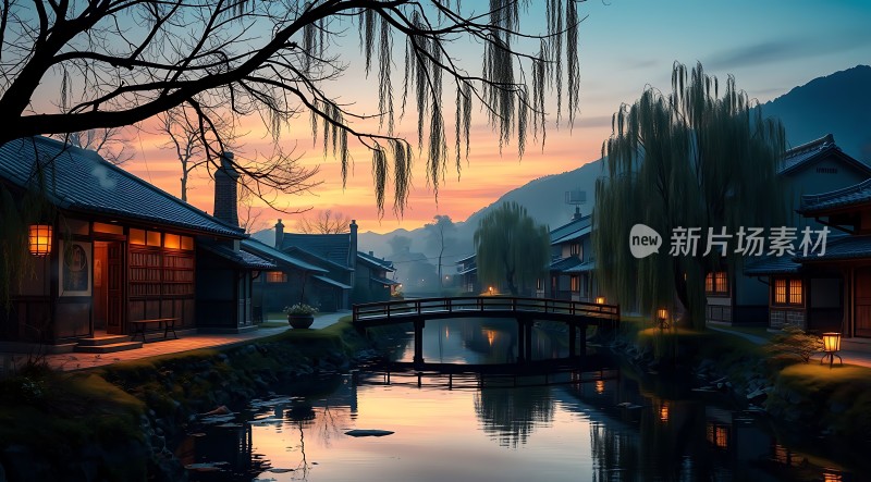 古桥夜色映水乡