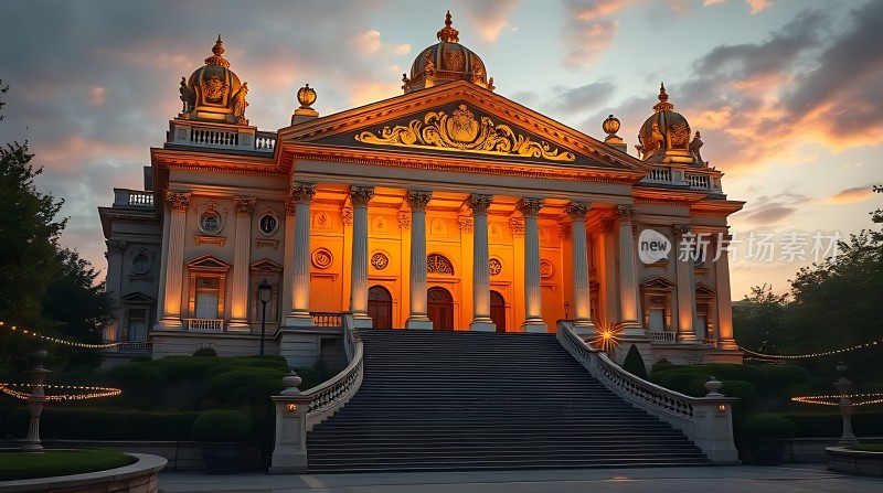 金色宫殿璀璨夜景下的宏伟建筑