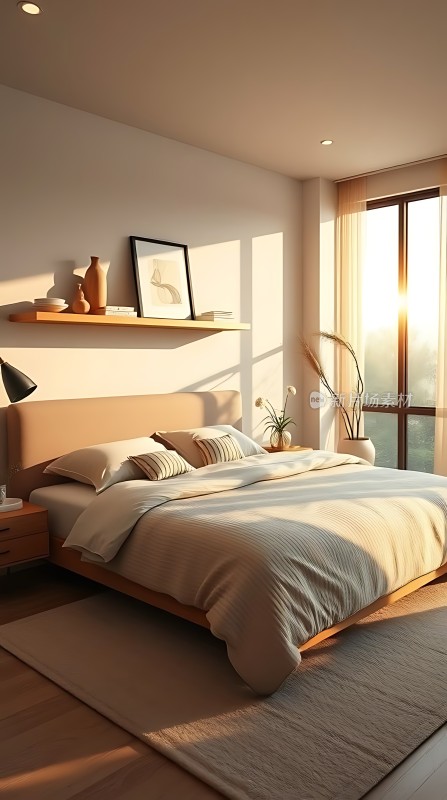 阳光洒满现代卧室温馨舒适