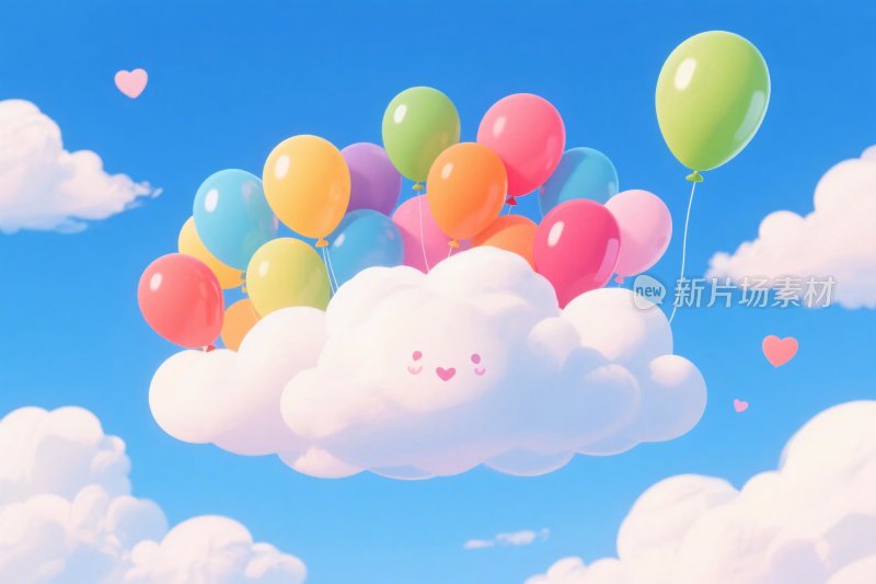 彩色气球微笑云朵插画
