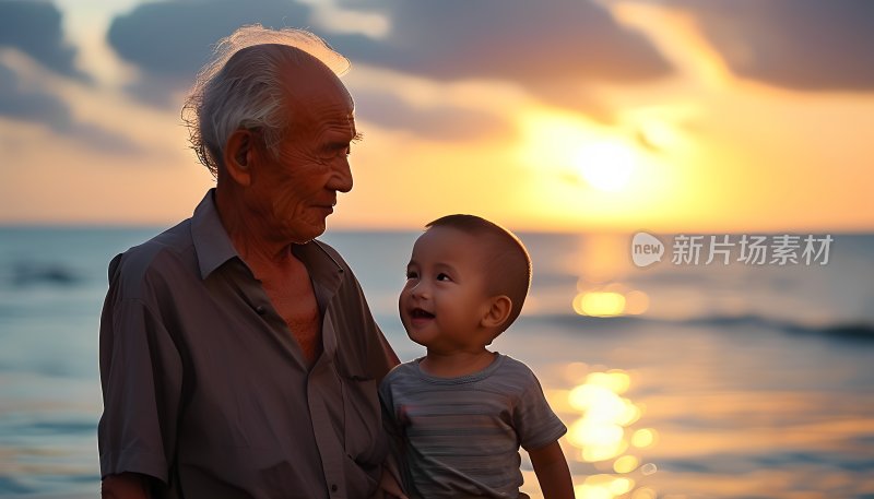 夕阳下的祖孙情